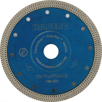 Диск алмазный керамогранит 150*22,23 Hilberg Турбо ультратонкий х-тип HM403