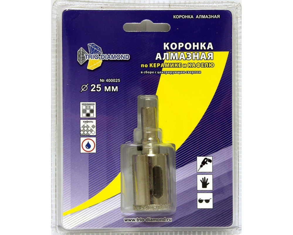 Коронка алмазная по керамике и кафелю с центрирующим сверлом 25мм 400025 Коронка алмазная по керамике и кафелю с центрирующим сверлом 25мм 400025