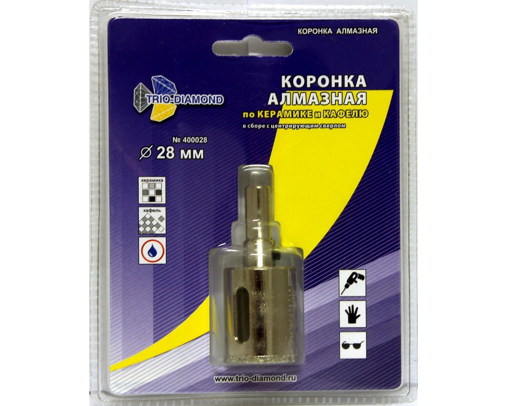 Коронка алмазная по керамике и кафелю с центрирующим сверлом 28мм 400028 Коронка алмазная по керамике и кафелю с центрирующим сверлом 28мм 400028