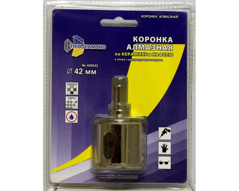 Коронка алмазная по керамике и кафелю с центрирующим сверлом 42мм 400042 Коронка алмазная по керамике и кафелю с центрирующим сверлом 42мм 400042