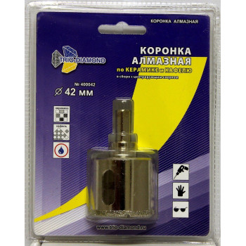 Коронка алмазная по керамике и кафелю с центрирующим сверлом 42мм 400042