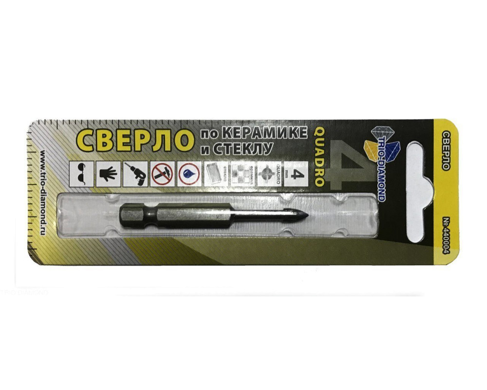 Сверло по керамике и стеклу квадро 4мм 440004 Сверло по керамике и стеклу квадро 4мм 440004
